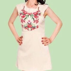 Maude Boho Skater Tea Party Dress Beige Floral Knee Length Sleeveless dr…